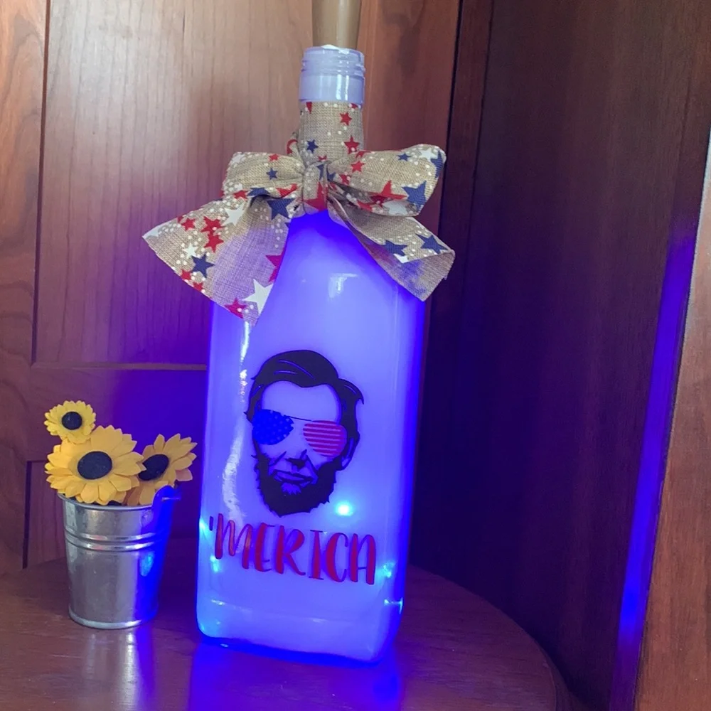 ''Merica' Lincoln Silhouette Patriotic Bottle Lantern